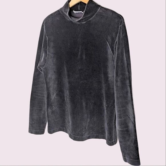 Vintage Nordstrom Black Stretch Velvet Turtleneck size L - Picture 1 of 6